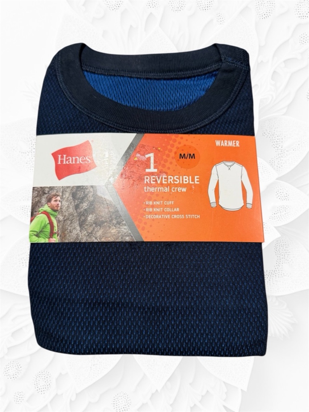 Hanes Navy Blue Reversible Thermal Crew